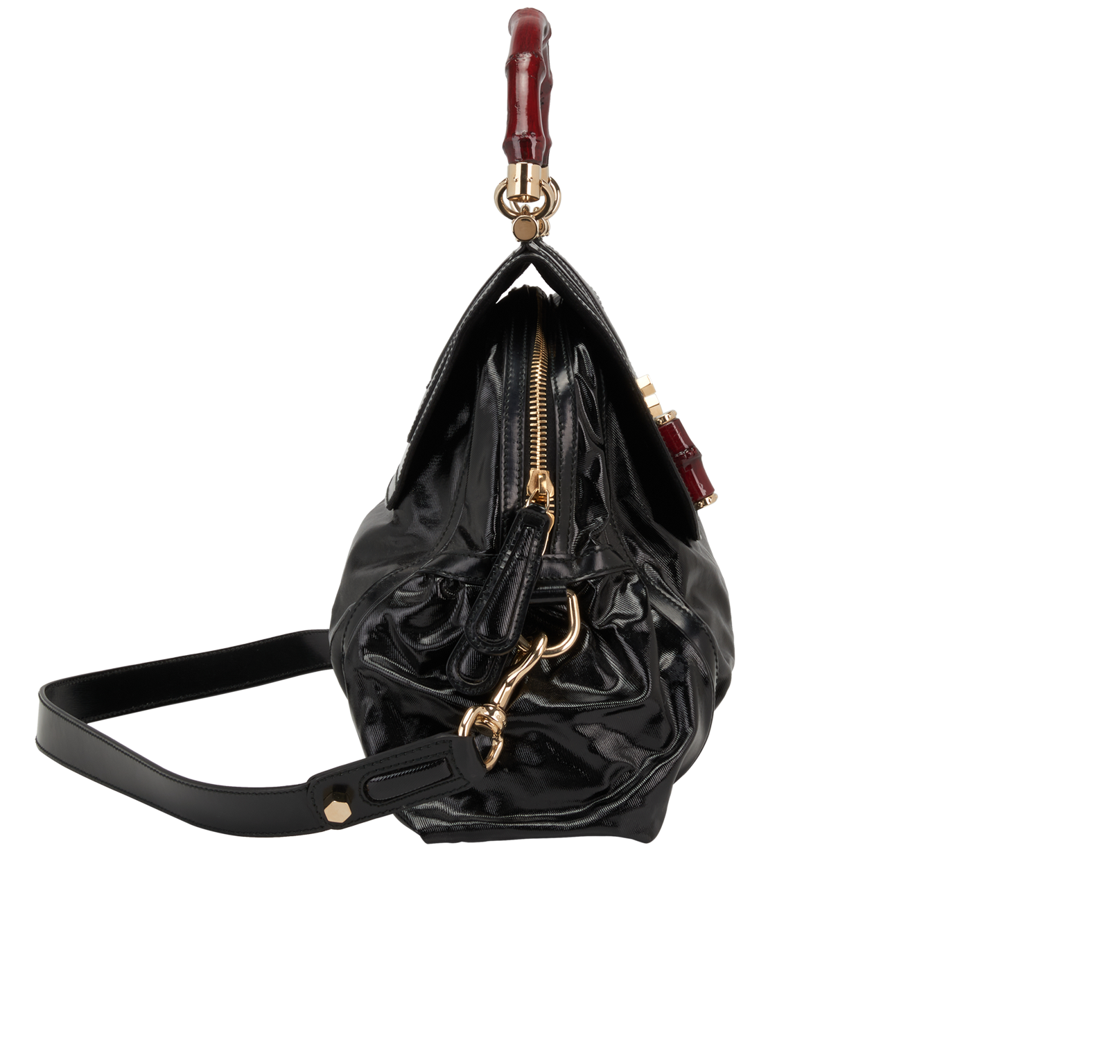 Vintage Bamboo 2Way, &pound;450, Handbags, Black, Patent Leather, Side view